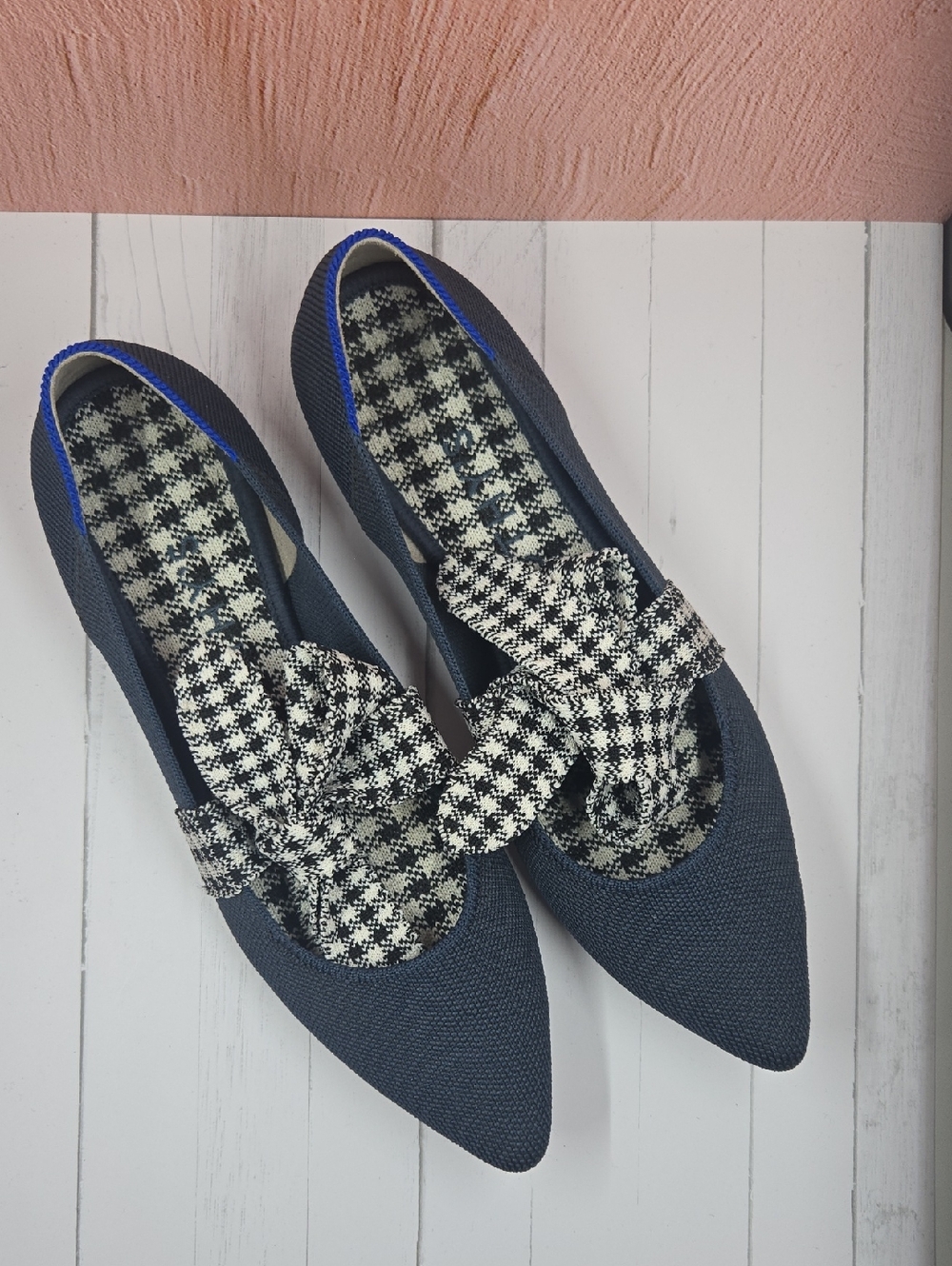 Rothy's Womens Pointed Toe Navy Blue Bow Flats Sz 8